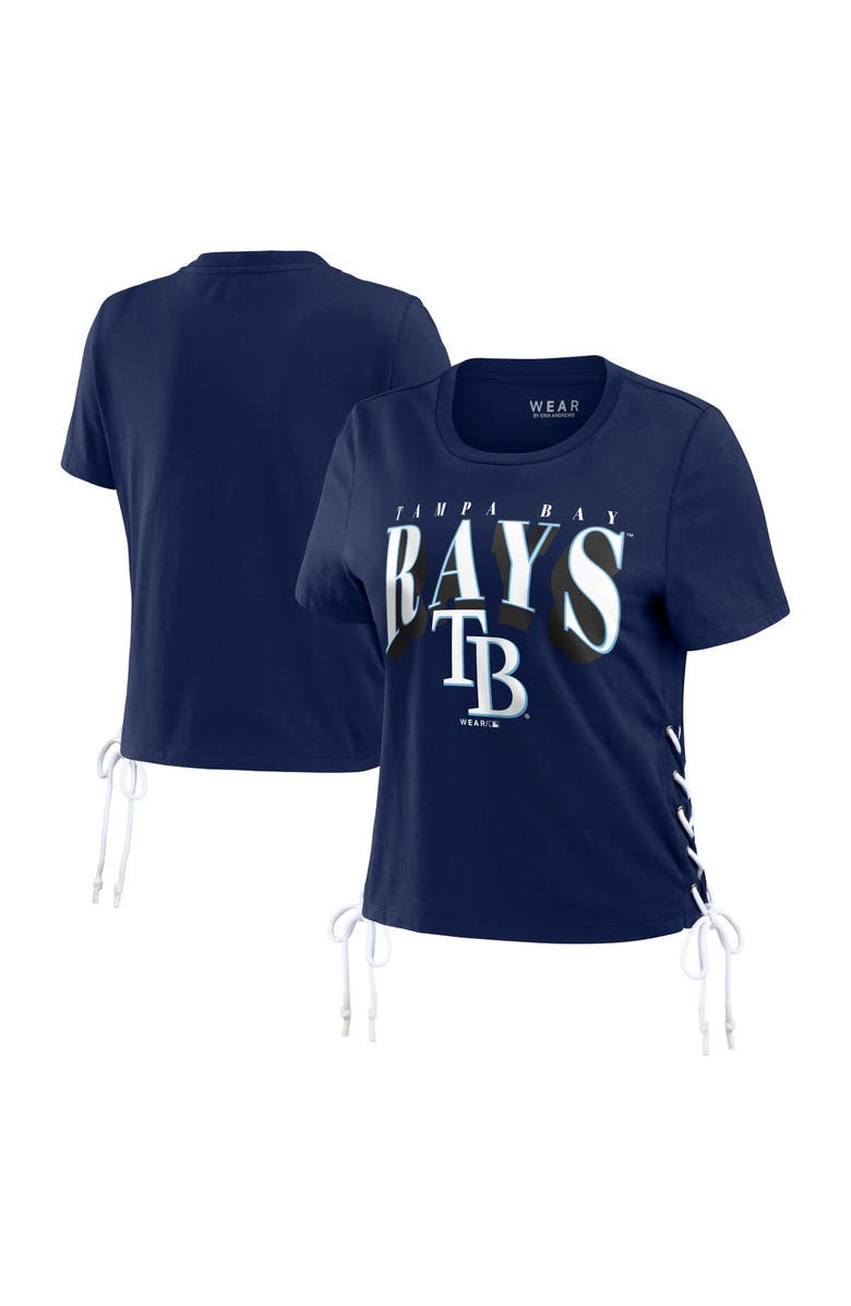 WEAR by Erin Andrews Women's WEAR by Erin Andrews Navy Tampa Bay Rays Side Lace-Up Cropped T-Shirt, Main, color, Navy