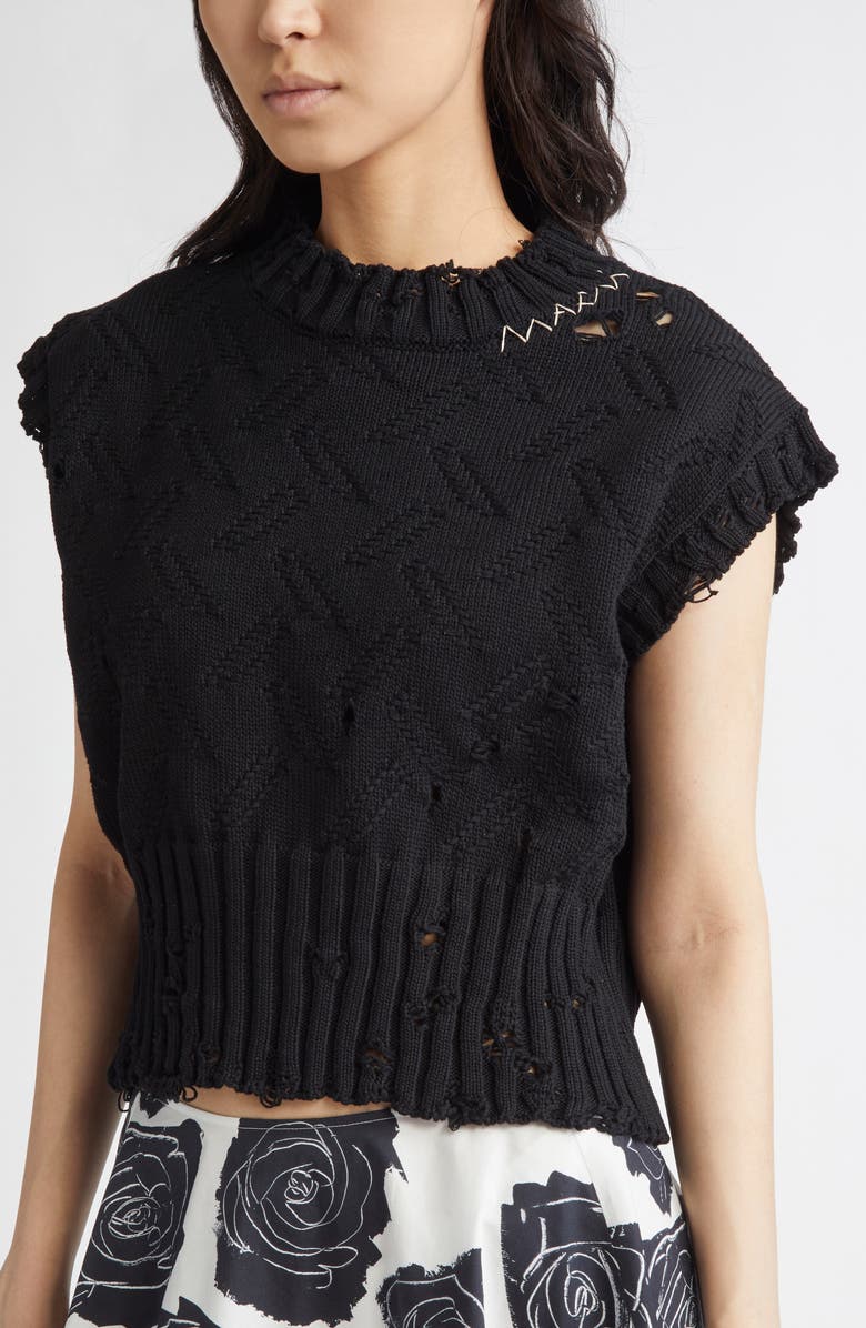 Marni Distressed Cotton Crop Sweater Vest, Alternate, color, 