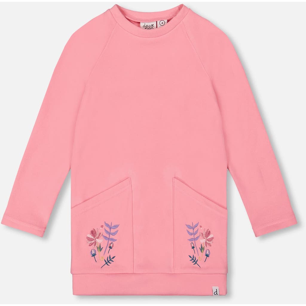 Deux Par Deux Super Soft Tunic Tee With Embroidered Pockets In Pink