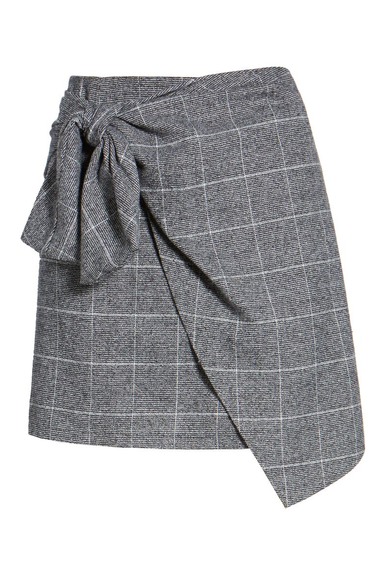 Faux Wrap Miniskirt, Alternate, color, BLACK PLAID