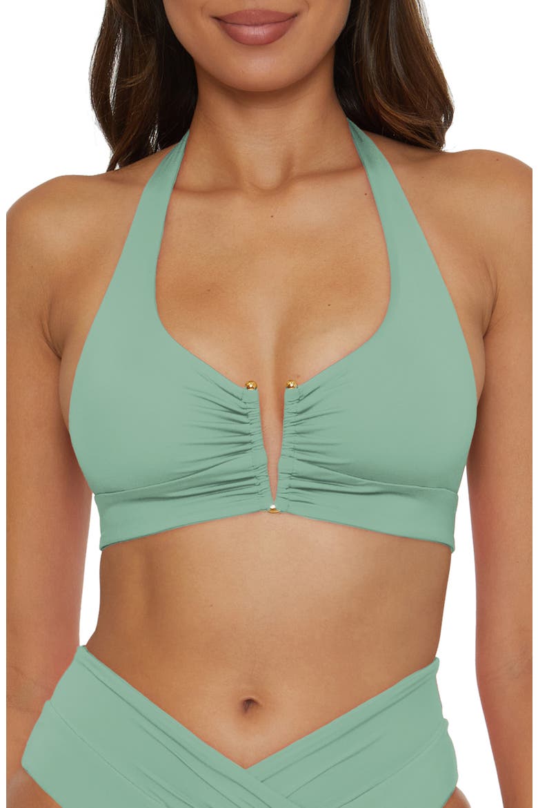 Shirred V-Wire Halter Bikini Top, Main, color, MINERAL