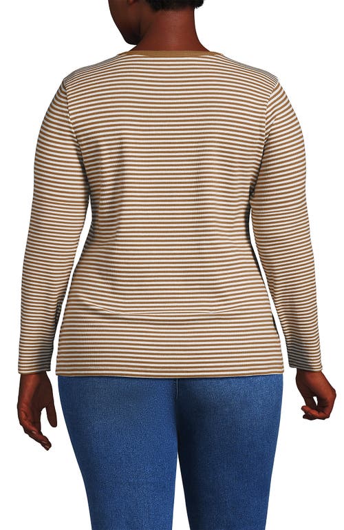 Lands' End Plus Size Long Sleeve Micro Rib T-shirt In Brown