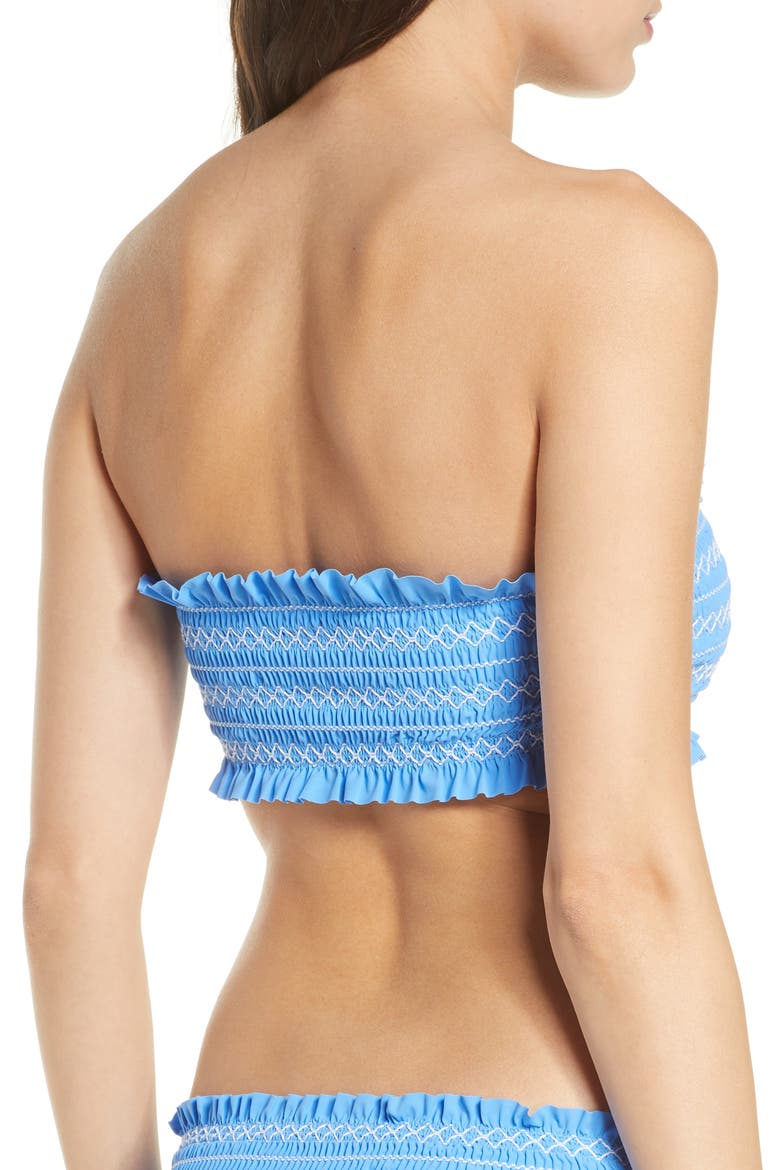 Costa Smocked Bandeau Bikini Top, Alternate, color, BLUE DUSK / WHITE