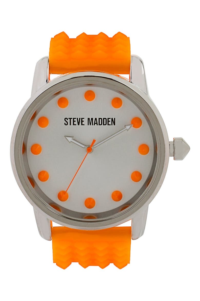 Studded Silicone Strap Watch, 44mm, Main, color, ORANGE