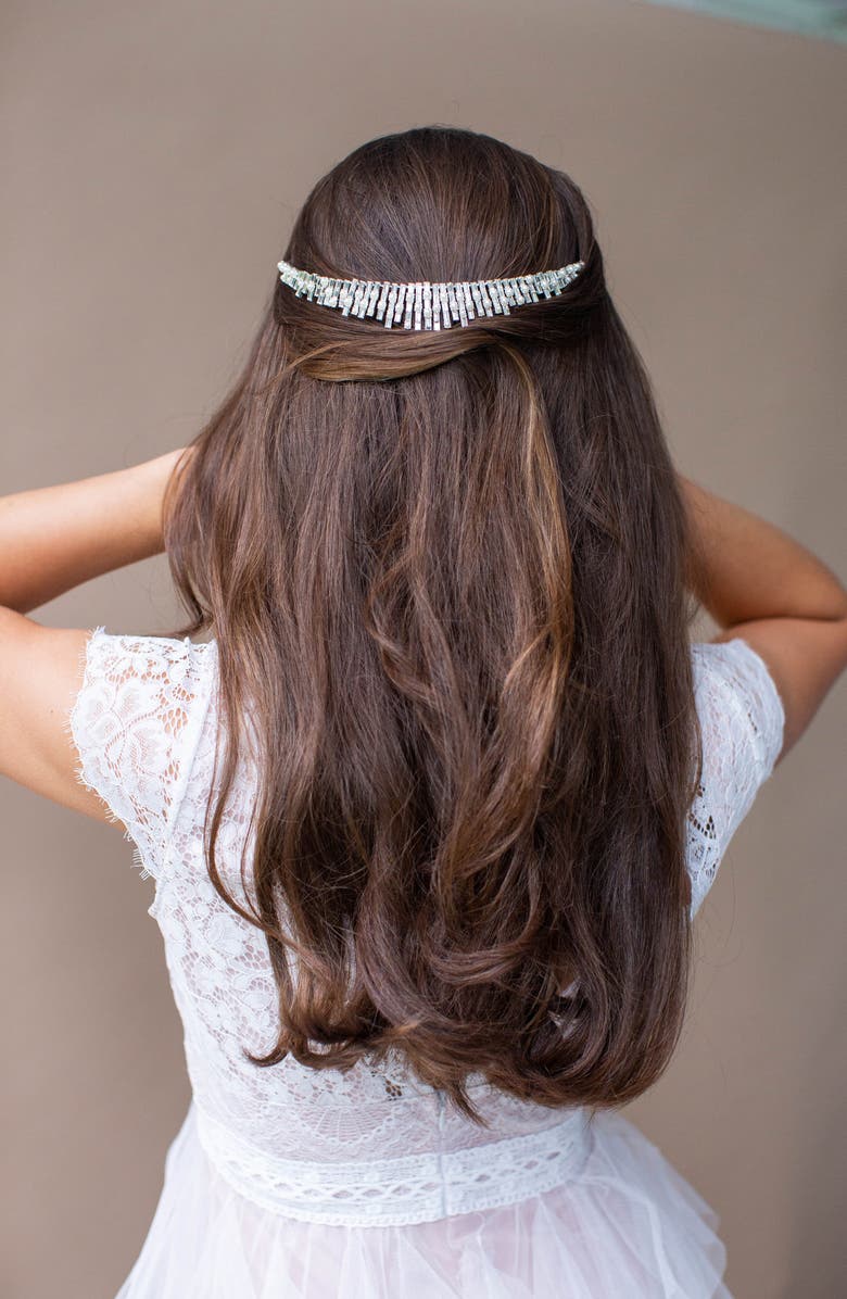 Brides & Hairpins Indira Crystal & Faux Pearl Crown, Alternate, color, Silver