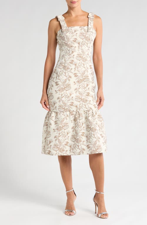 Adelyn Rae Floral Ruffle Hem Sleeveless Midi Dress in Cream/Mocha 