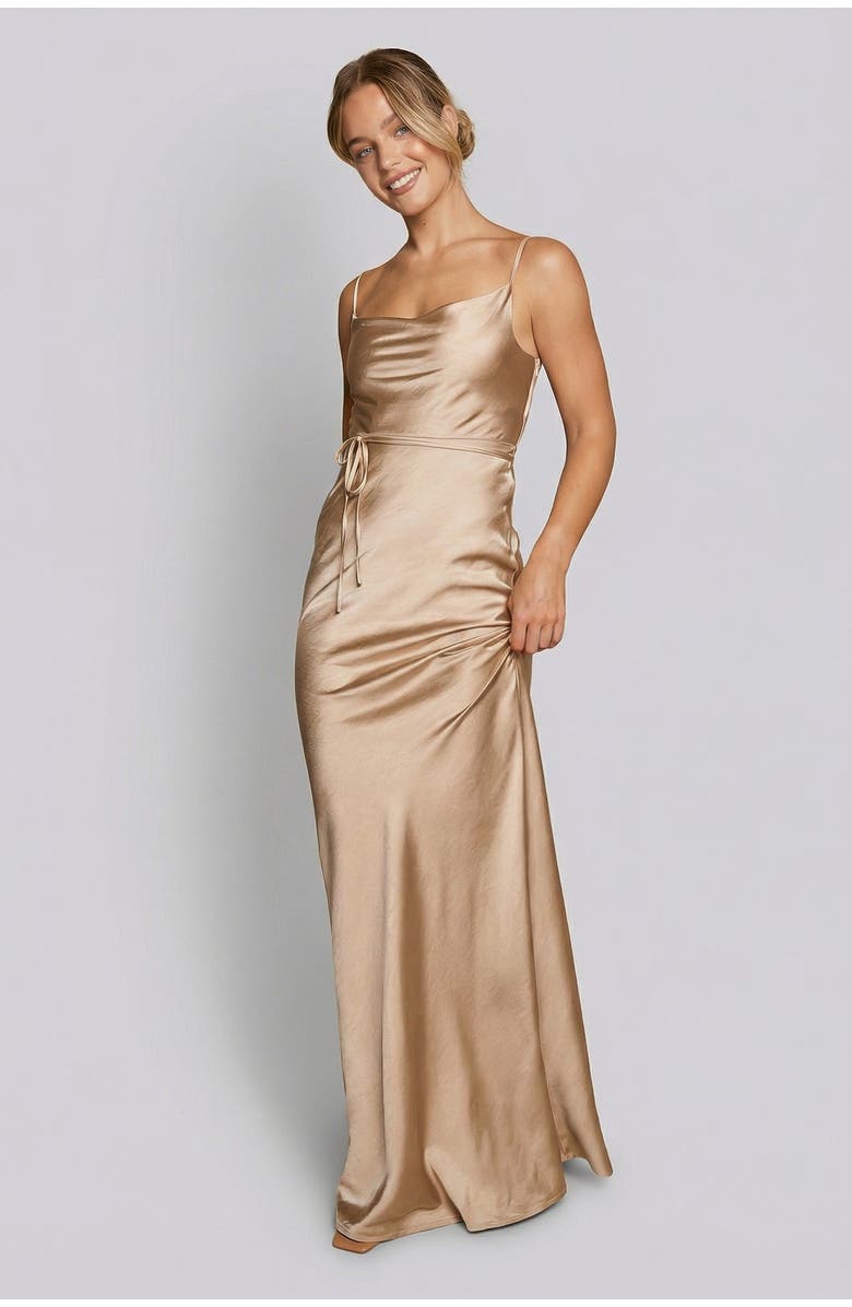 Six Stories Cami Cowl Front Satin Bridesmaid Dress, Main, color, Champagne