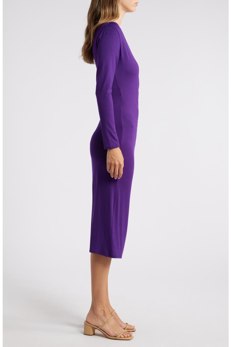 Long Sleeve Faux Wrap Midi Dress, Alternate, color, DARK PURPLE
