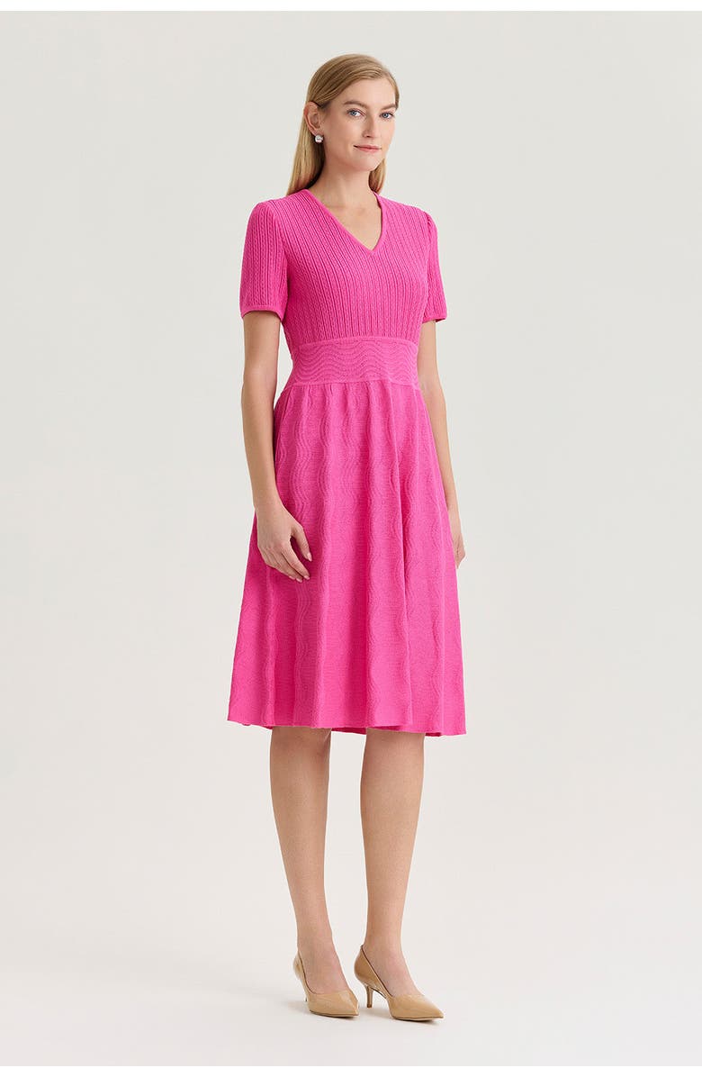 Ming Wang Fit-N-Flare Multi-Stitch Soft Knit Dress, Alternate, color, Carmine Rose