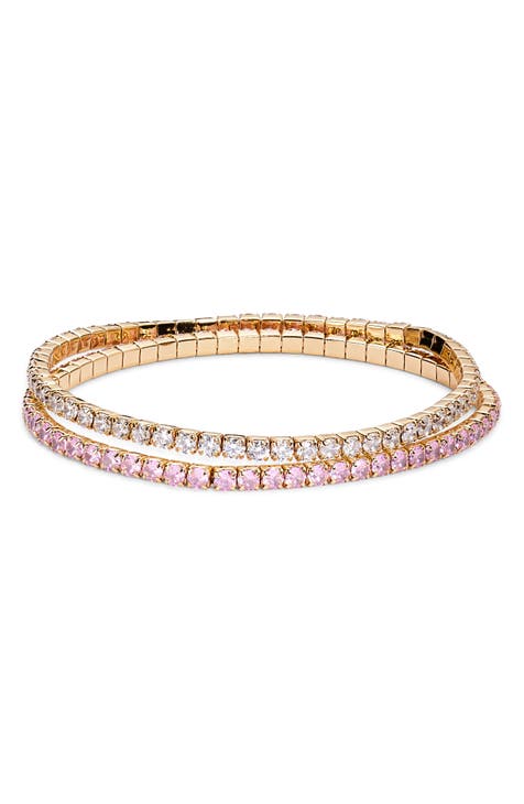 Pink Topaz Bracelet, Cubic Zirconia, Sterling Silver Bracelet, Rose outlet Gold Accent