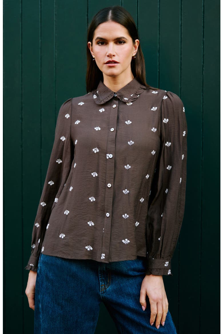 Viscose Daisy Embroidered Shirt, Alternate, color, Brown
