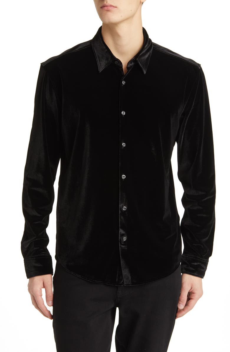 BOSS Ermo Slim Fit Stretch Velvet Button-Up Shirt, Main, color,