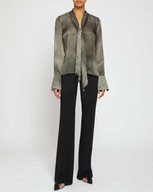 Santorelli Amanda Long Sleeve Blouse With Drop Neck Tie In Deep Sage