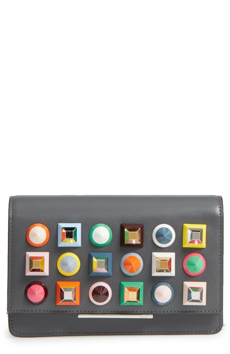 Fendi Rainbow Studded Leather Tube Wallet on a Chain, Main, color,