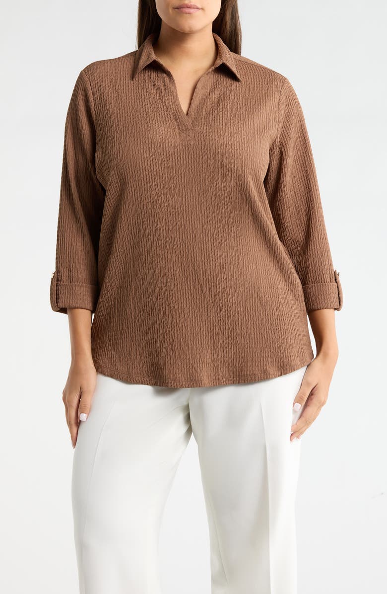 AK ANNE KLEIN Roll Sleeve Texture Top, Main, color, Mushroom