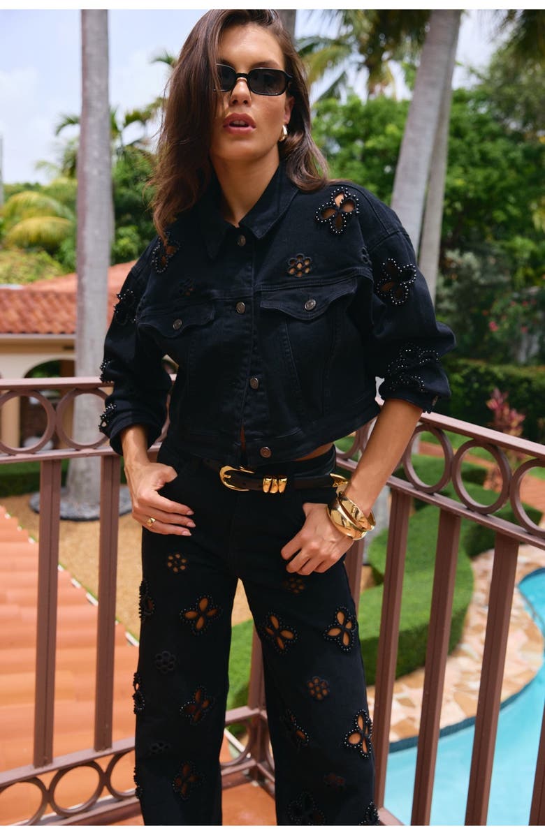 The Noli Shop Kaia Pearl Jean Jacket, Alternate, color, Black