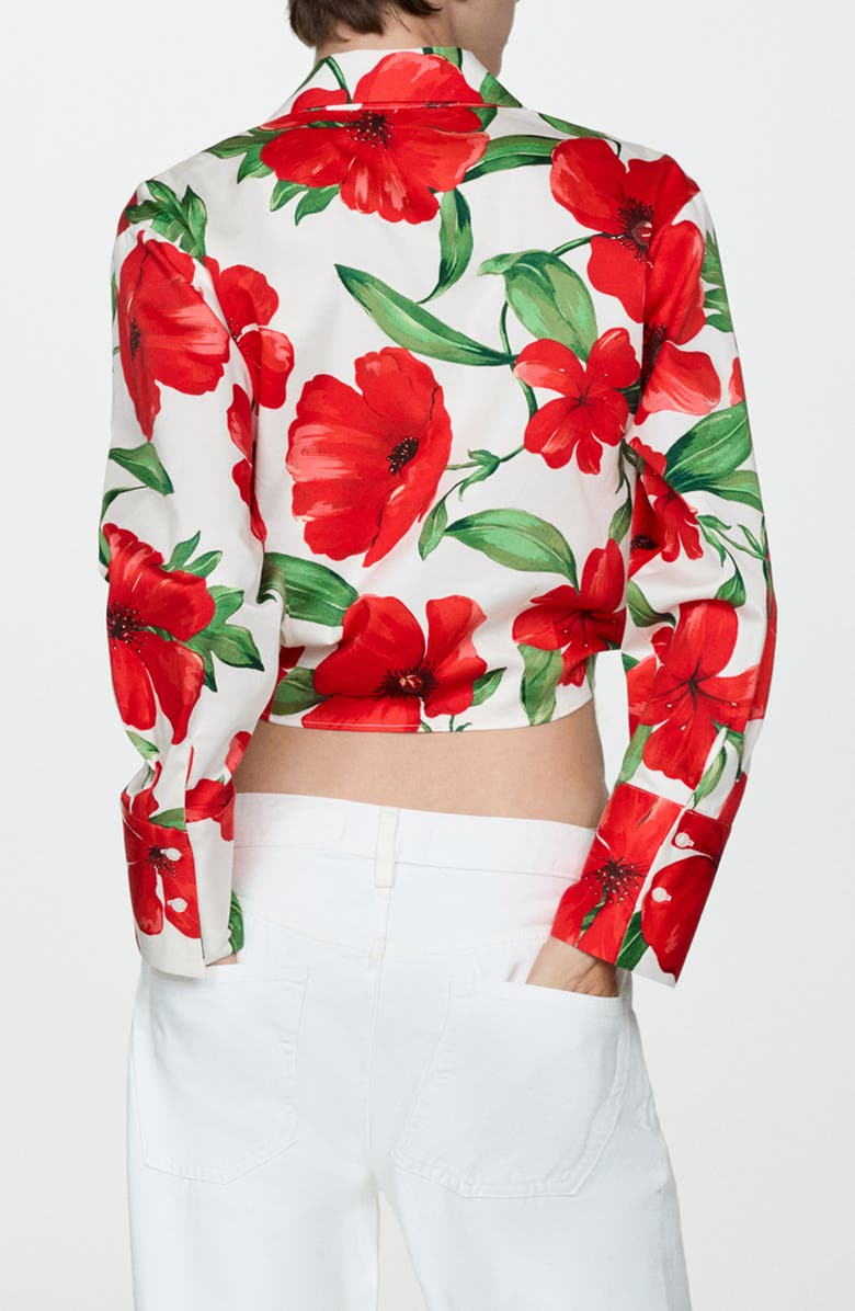 MANGO Floral Tie Front Crop Button-Up Shirt, Alternate, color, 