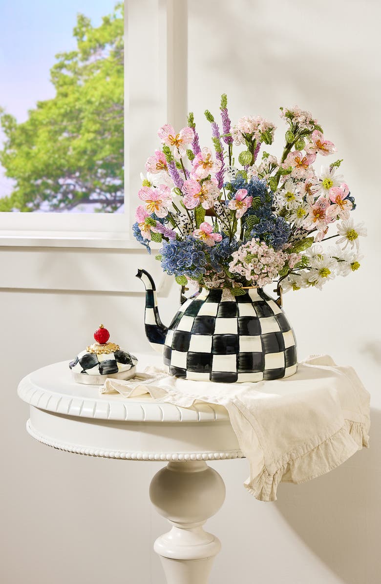 MACKENZIE CHILDS Courtly Check Enameled Steel 3-Quart Tea Kettle, Alternate, color, Black/ White