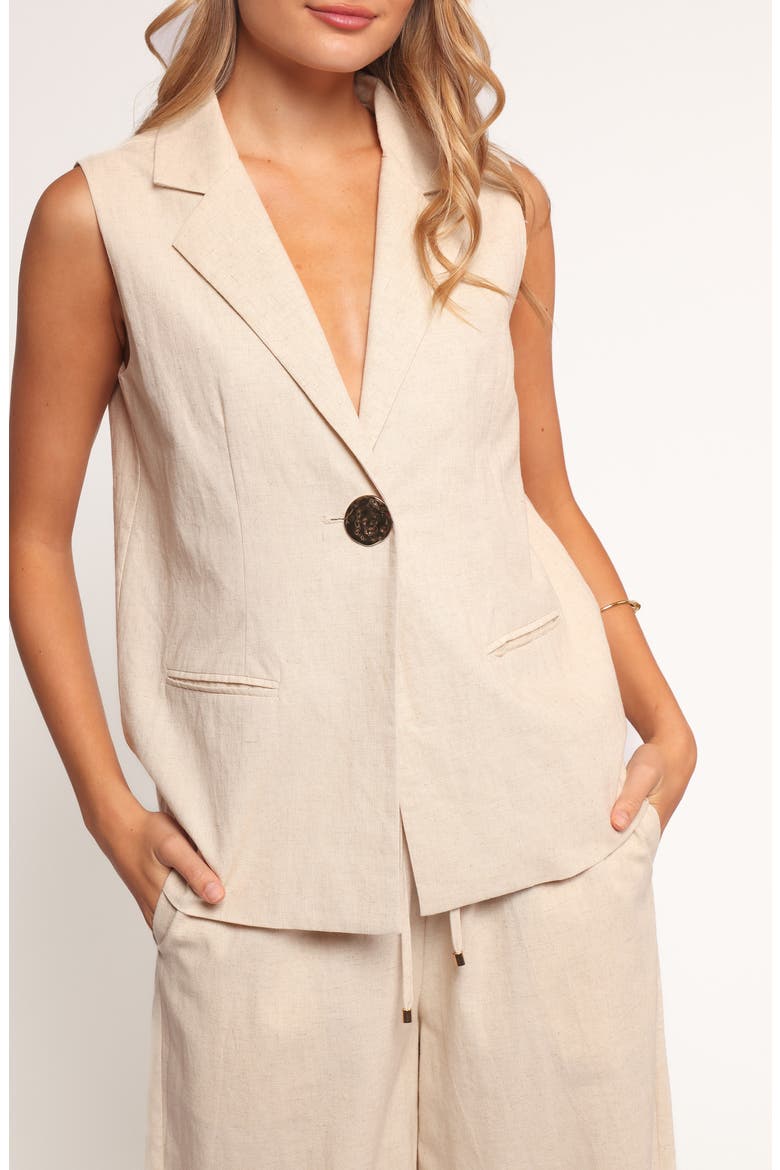 Trula One-Button Cotton & Linen Vest, Main, color, OATMEAL