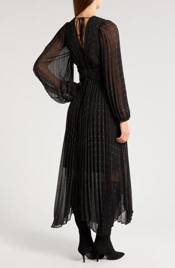 Chelsea28 Pleated Long Sleeve Chiffon Dress | Nordstrom
