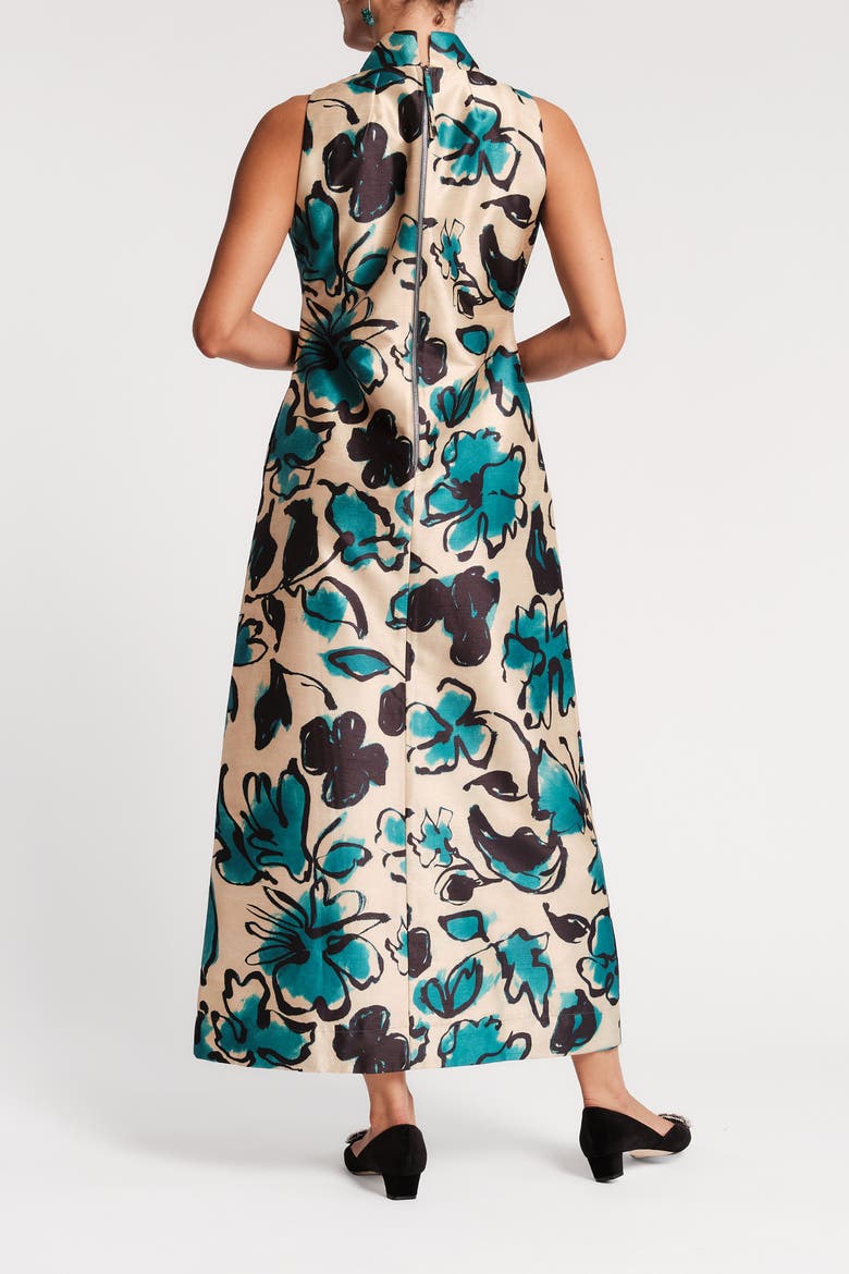 Carlyle Maxi Dress Abstract Meadow, Alternate, color, Teal/Camel