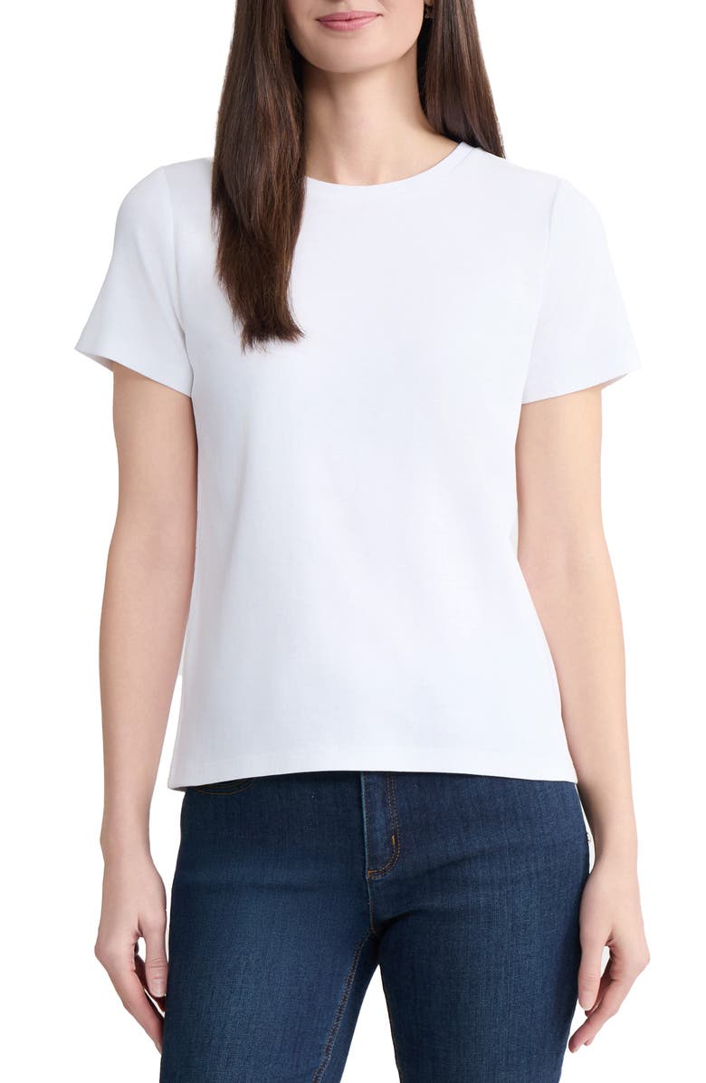 Jones New York Crewneck Cotton Jersey T-Shirt, Main, color, Natural White