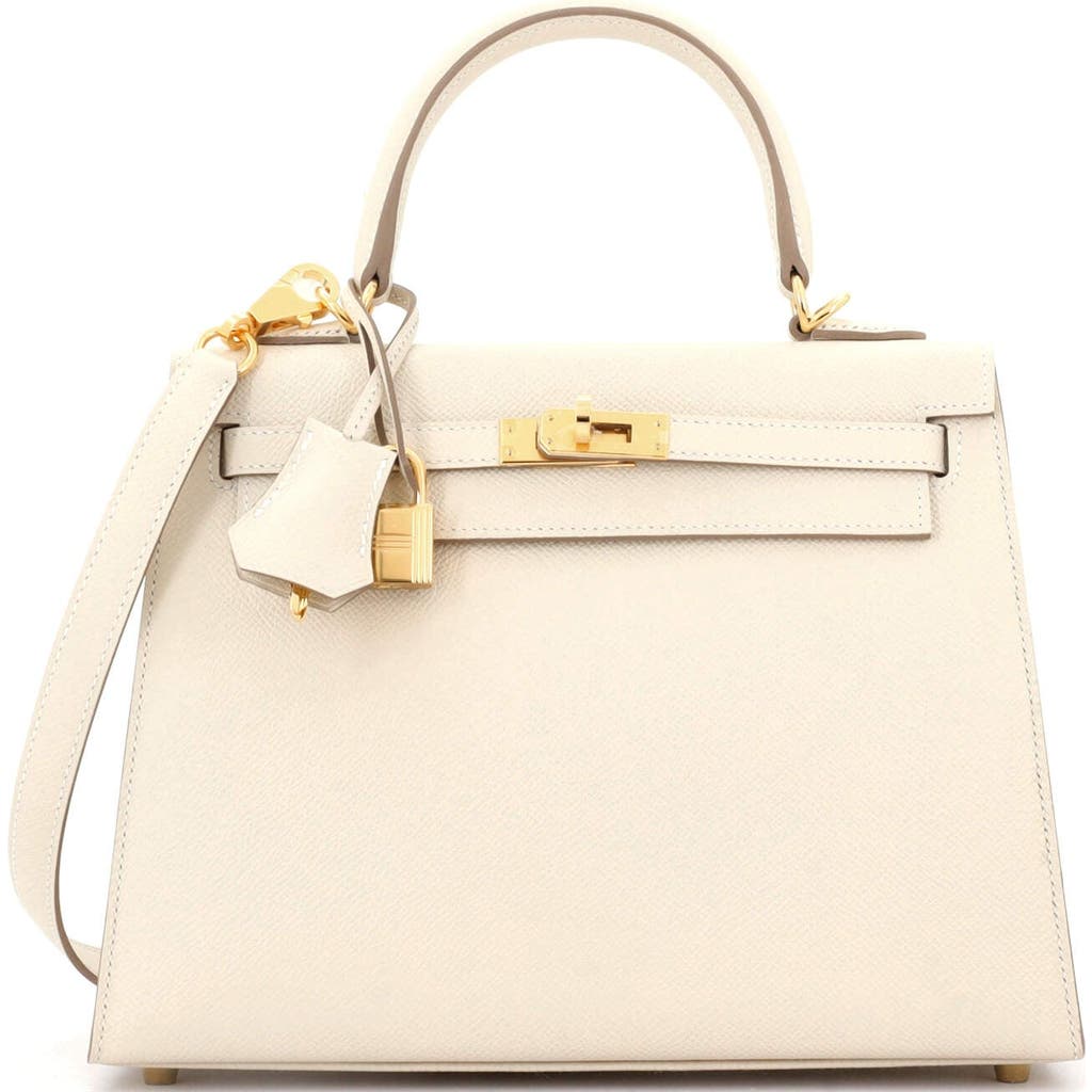 Pre-owned Hermes Hermes Kelly Handbag Light Epsom With Gold Hardware 25 In White