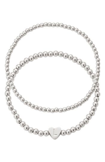 Adornia Beaded Initial Charm Bracelet Set In Silver