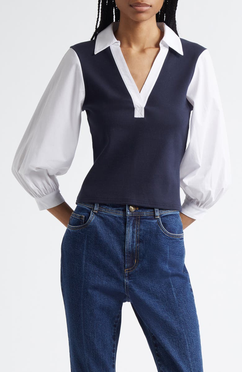 Cinq à Sept Colleen Mixed Media Collar Top, Main, color, 