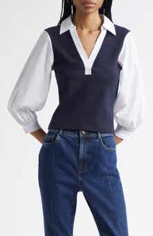 Cinq à Sept Colleen Mixed Media Collar Top