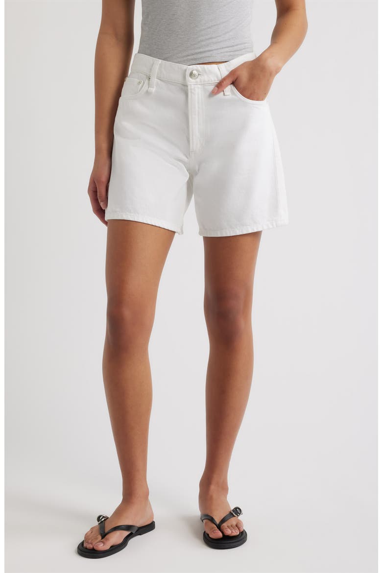 Kaia High Waist Relaxed Fit Denim Shorts, Main, color, WHITE