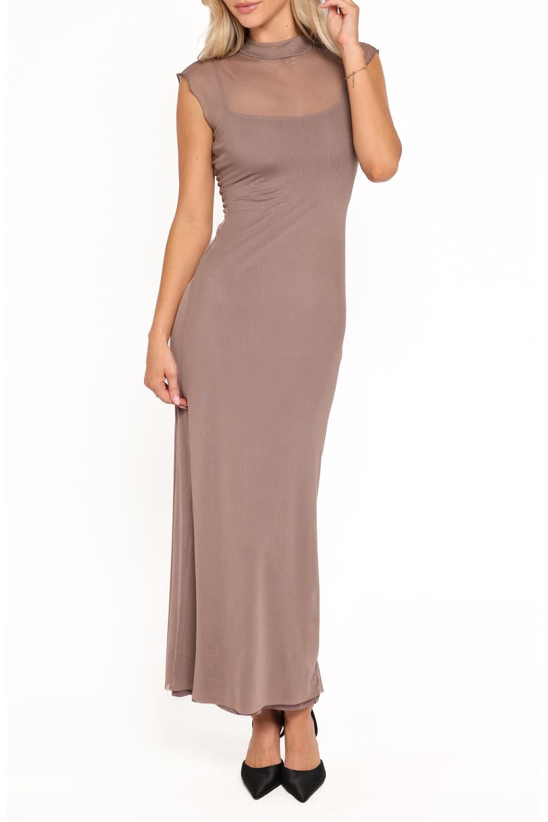 Charice Mock Neck Maxi Dress, Main, color, BROWN