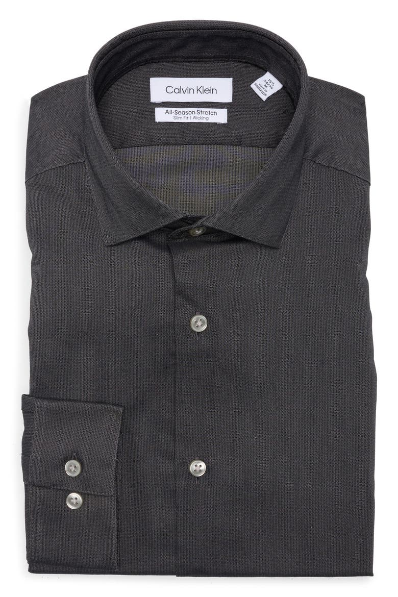 All-Season Stretch Long Sleeve Slim Fit Dress Shirt, Alternate, color, ONYX