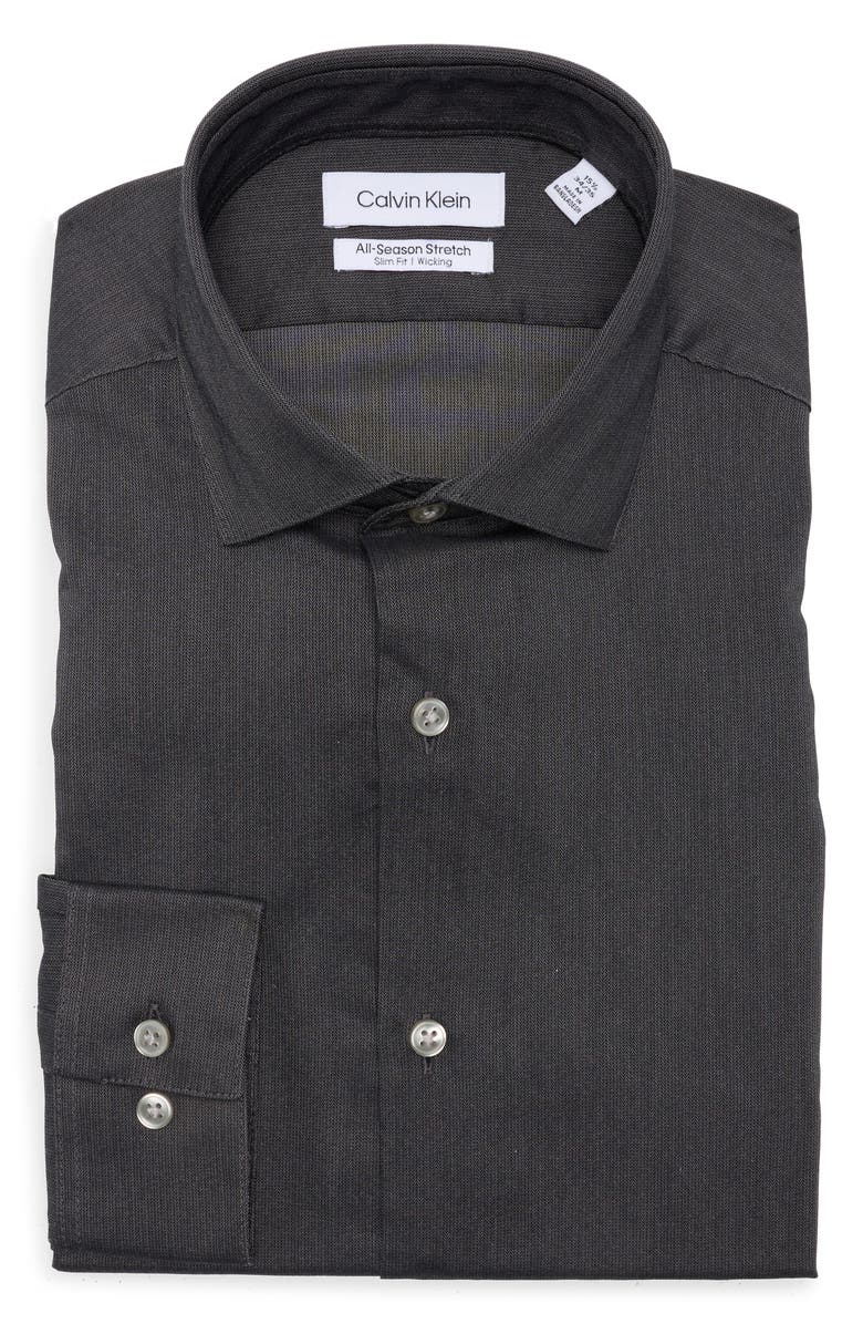 Calvin Klein All-Season Stretch Long Sleeve Slim Fit Dress Shirt, Alternate, color, Onyx