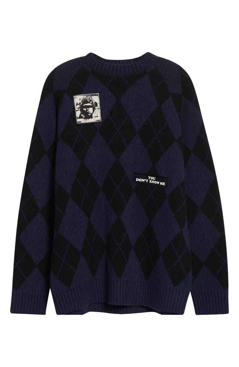 Undercover Embroidered Patch Argyle Plaid Wool Blend Sweater, Alternate, color, Navy Base
