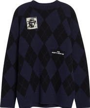 Undercover Embroidered Patch Argyle Plaid Wool Blend Sweater