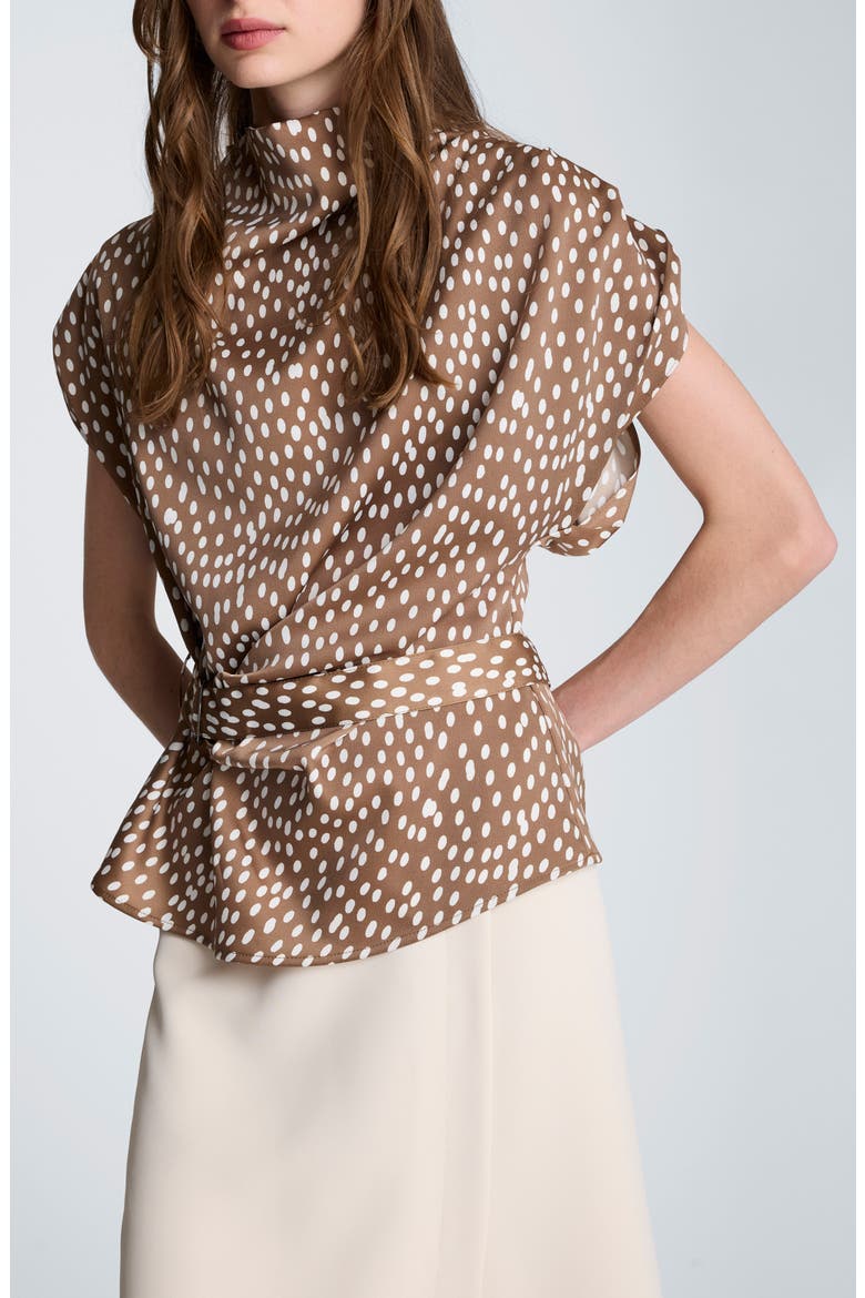 Belted Drape Neck Top, Alternate, color, MESQUITE/ OYSTER