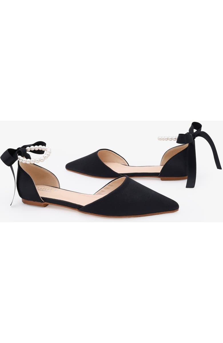 Kailee P Bella Satin Pointy Toe Flats with All Pearls Ankle Strap, Alternate, color,