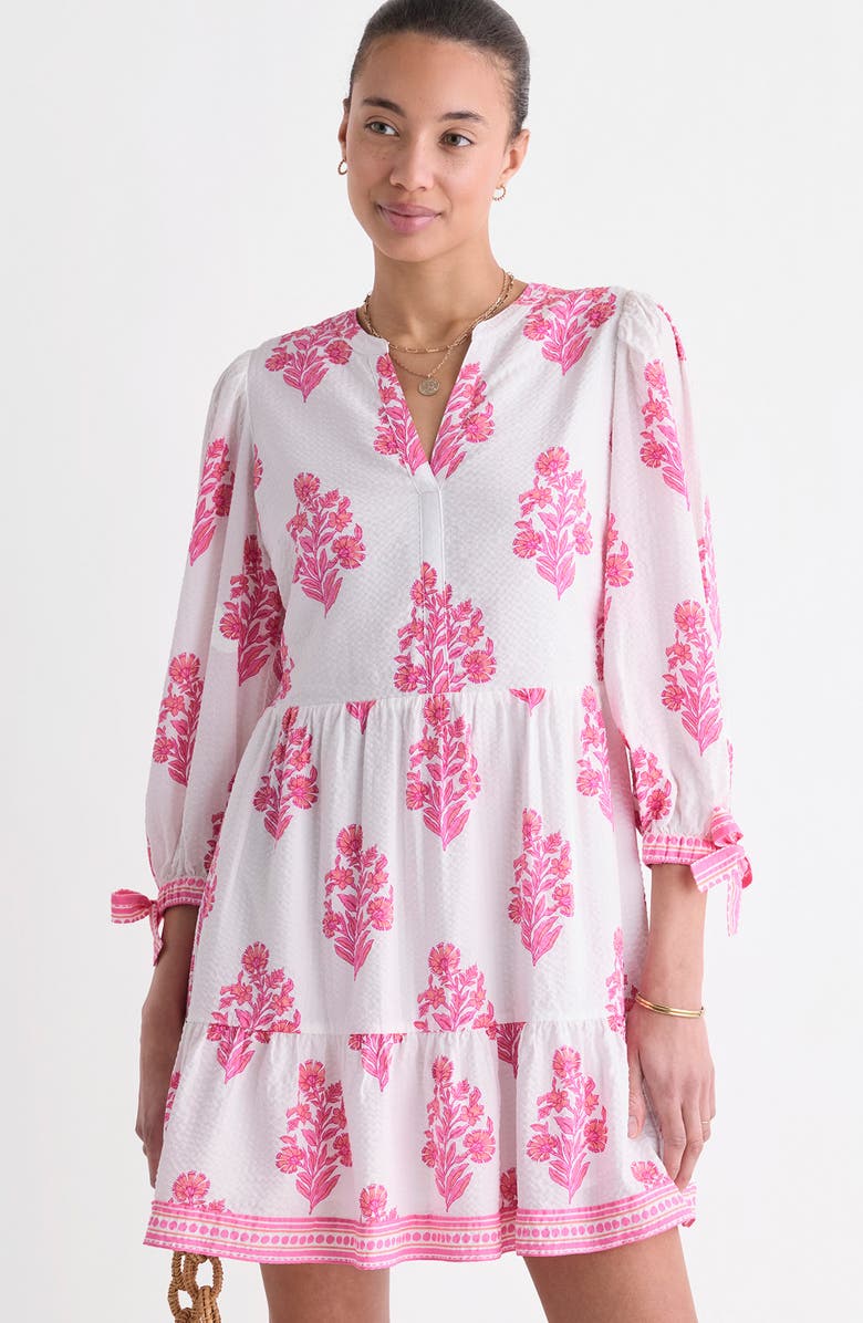 vineyard vines Tessa Floral Tie Sleeve Minidress, Alternate, color, Floral White Cap