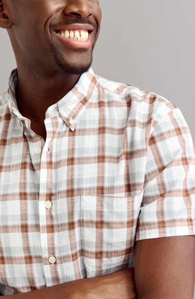 Billy Reid Tatter Plaid Short Sleeve Button-Down Shirt, Alternate, color, Oak/ Multi