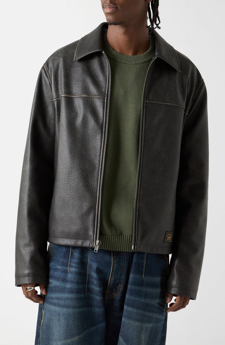 GUESS ORIGINALS Faux Leather Jacket, Main, color, Jet Black Multi