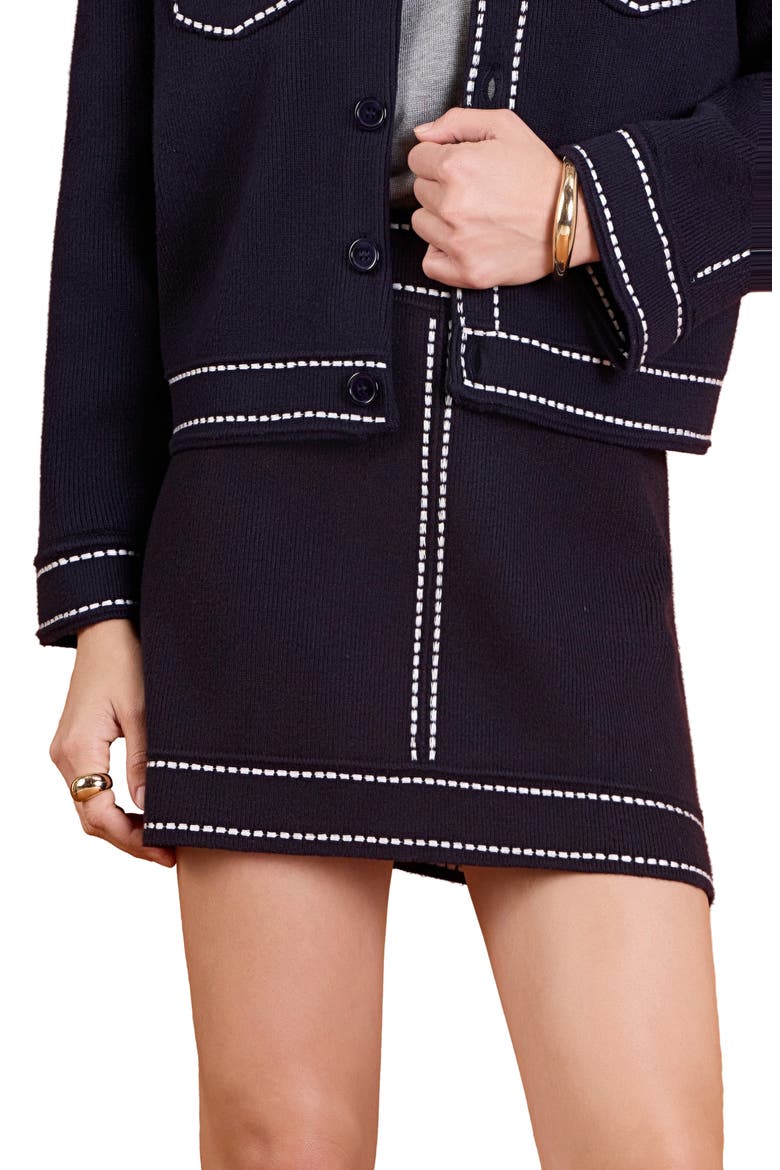 Denim Look Knit Miniskirt, Alternate, color, NAVY/ WHITE