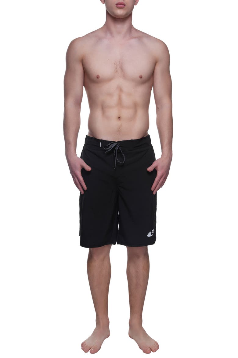 Quick-Dry Stretch Swim Trunks with Adjustable Waistband, Alternate, color, Black