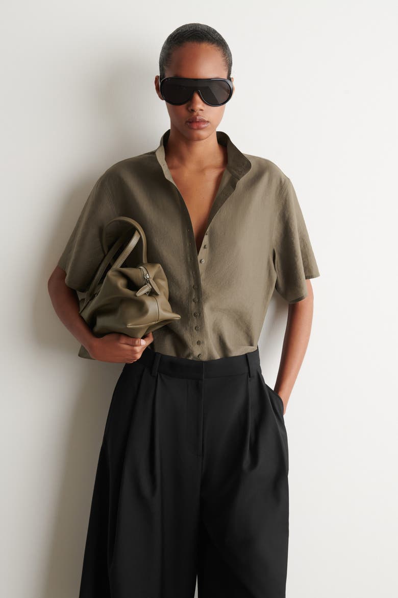 Fluid High-collar Shirt, Main, color, LIGHT BROWN