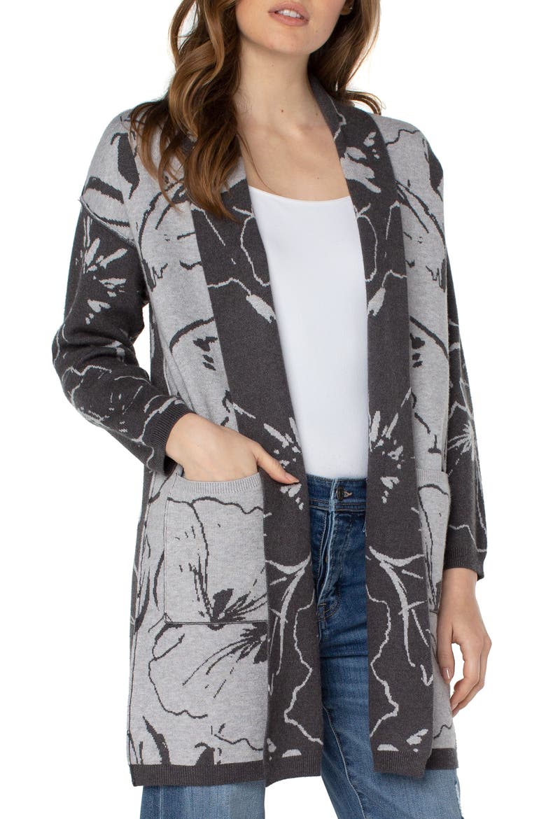 Long Open Front Jacquard Cardigan, Main, color, SKTCHY FLRL JAC
