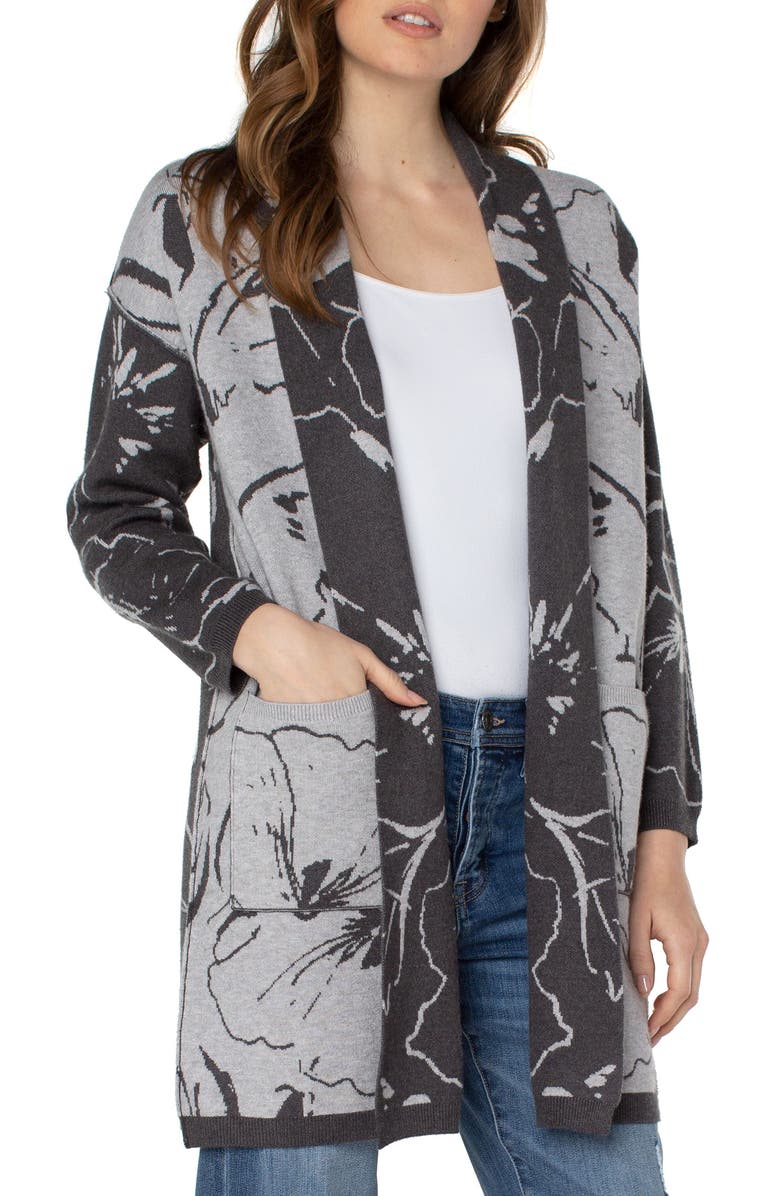 Liverpool Los Angeles Long Open Front Jacquard Cardigan, Main, color,