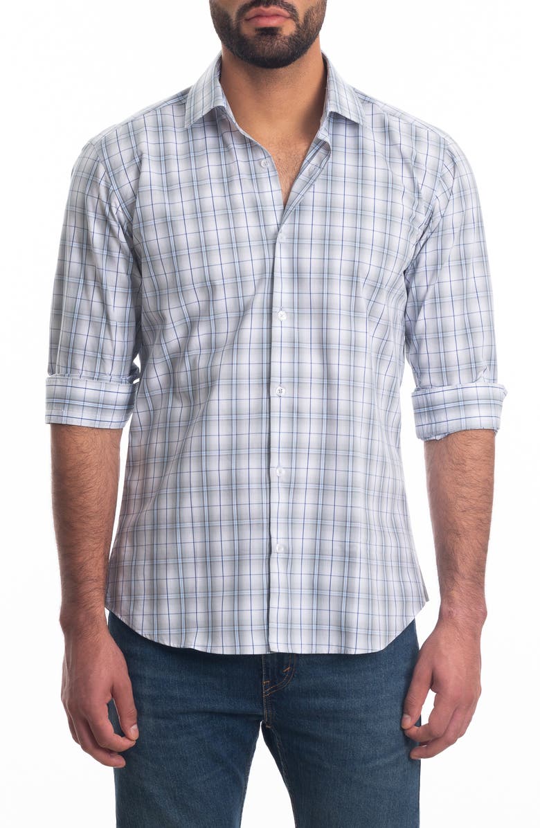 Jared Lang Trim Fit Plaid Cotton Button-Up Shirt, Main, color,