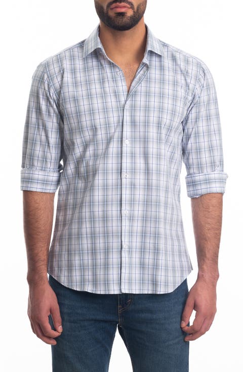 Trim Fit Plaid Cotton Button-Up Shirt