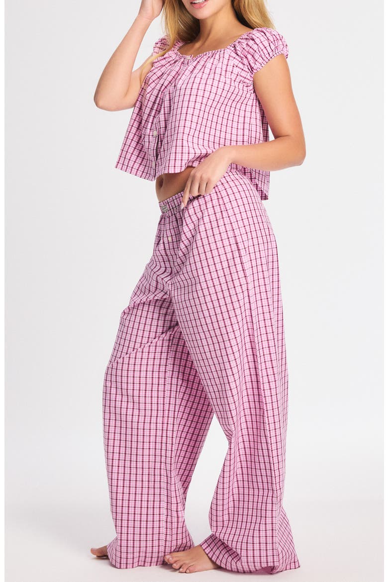 Kickback Casuals Cap Sleeve Sleep Top, Alternate, color, TULIP PINK PLAID BEHAVIOR