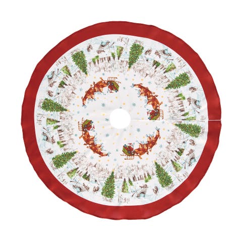 Santa's Snowy Sleighride Christmas Tree Skirt, Multicolor - 48"w X 48"l